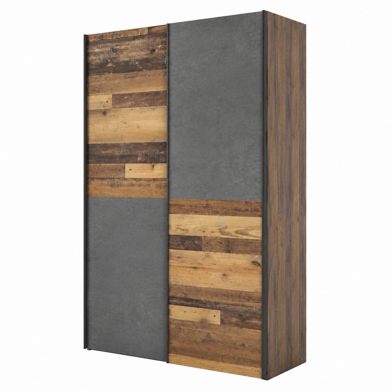 Mehrzweckschrank – 120 cm, moderner Stil, mit mehreren Türen, mit Ablagen, aus Holz, Betonoptik und Grau