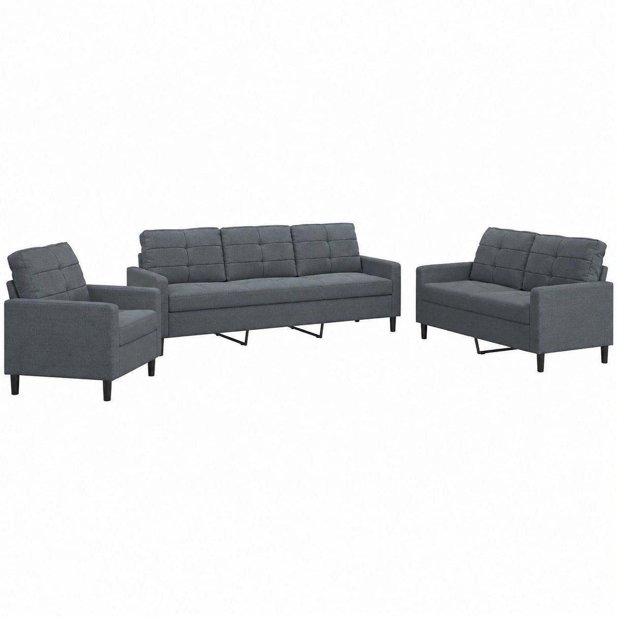 Sofa – 4-teilig, gepolstert, aus Samt, Dunkelgrau