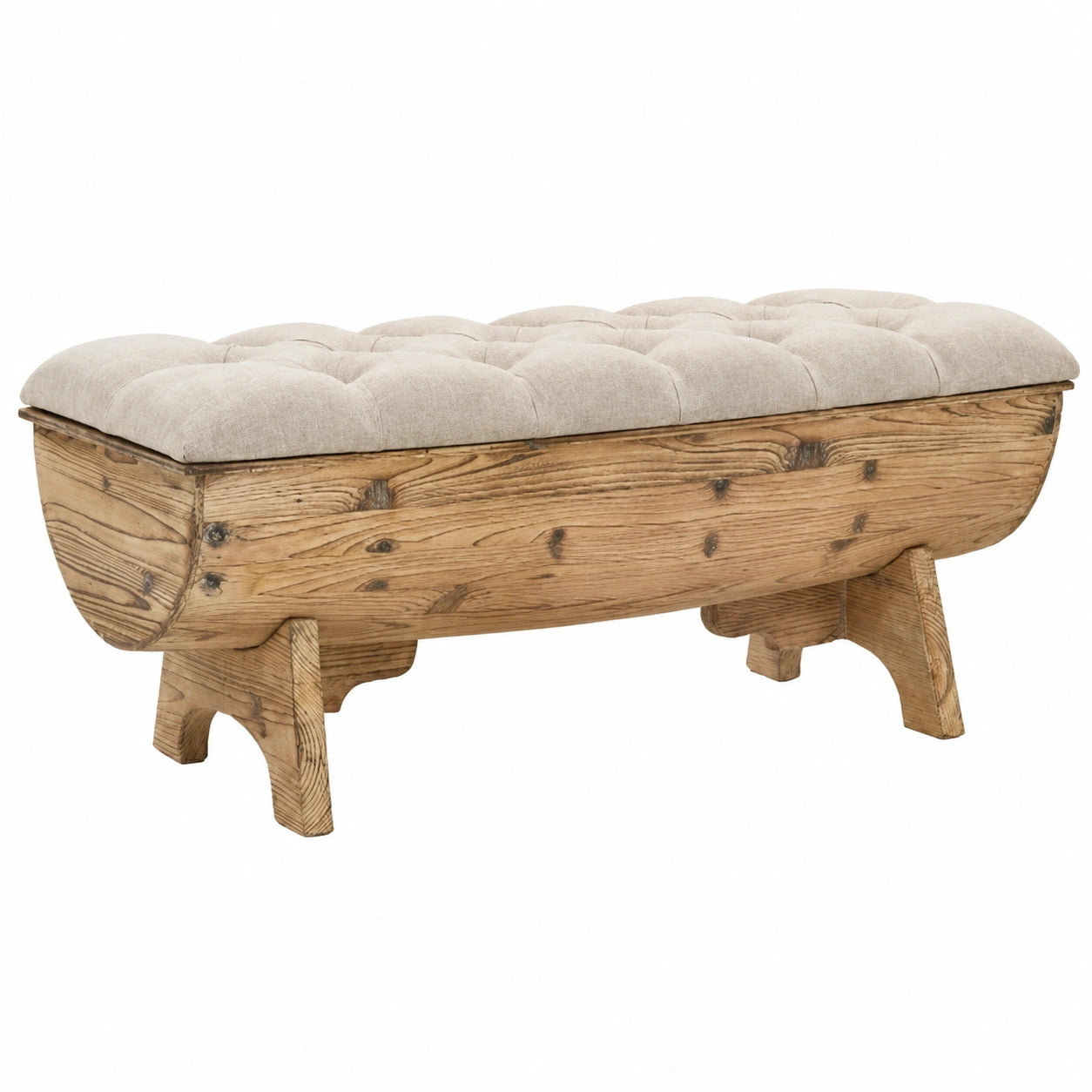 Truhenbank – 103 × 51 × 44 cm, aus Massivholz und Stoff