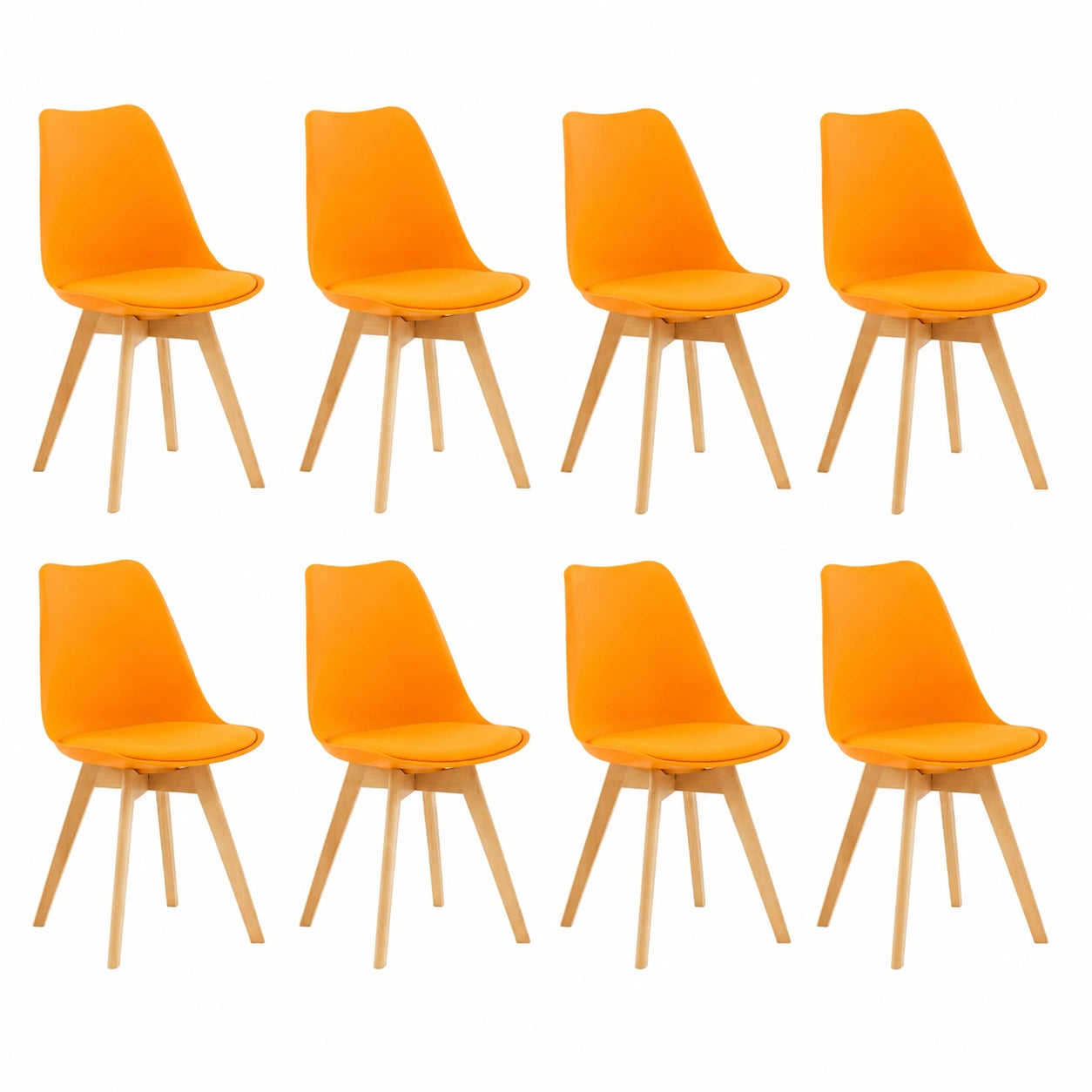 Esszimmerstühle – 8er-Set, skandinavischer Stil, gepolstert, mit LED-Beleuchtung, aus Massivholz und Buchenholz, Orange