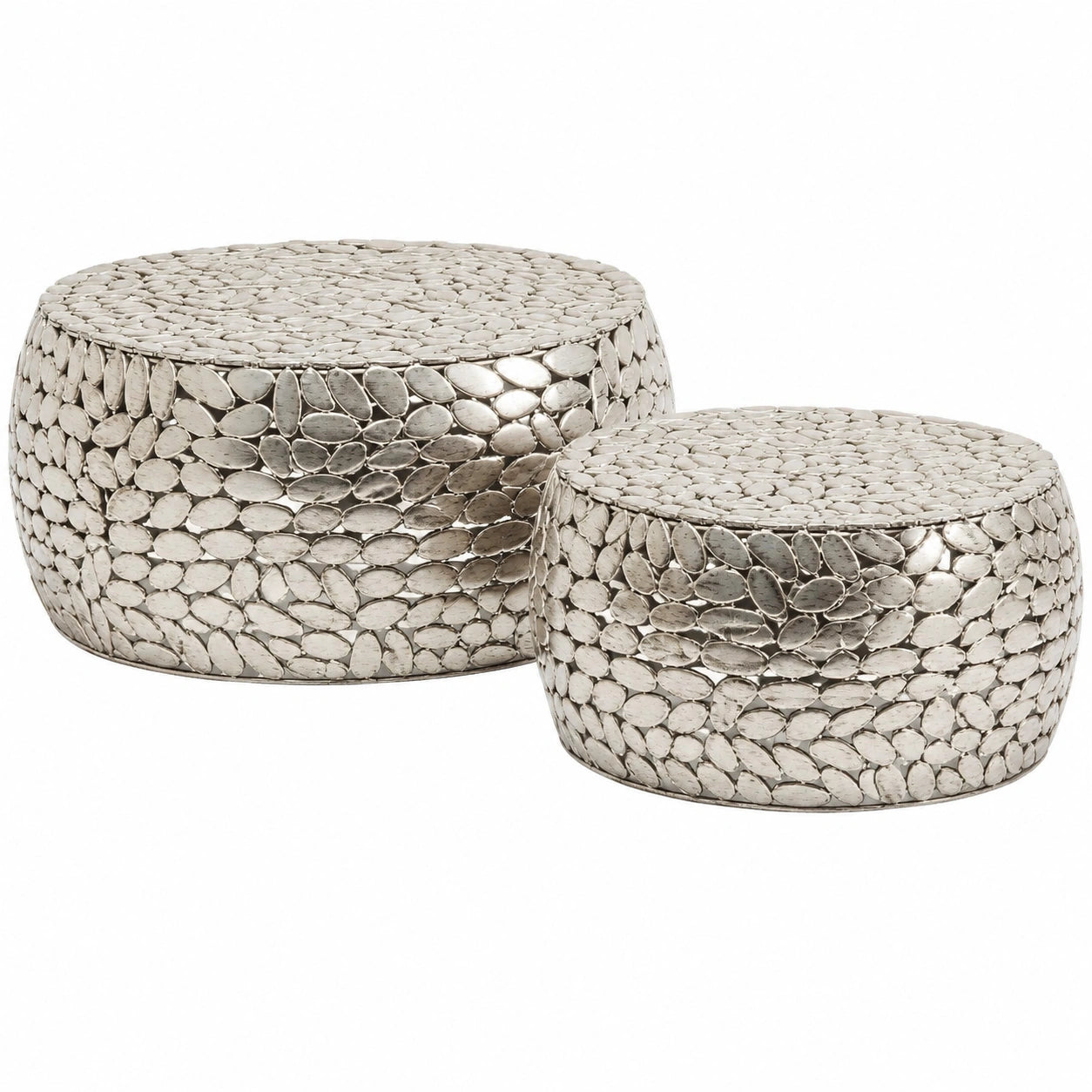 Couchtisch – 2er-Set, 30 × 66 × 66 cm, runde Form, Silber, für Wohnzimmer, Schlafzimmer und Flur