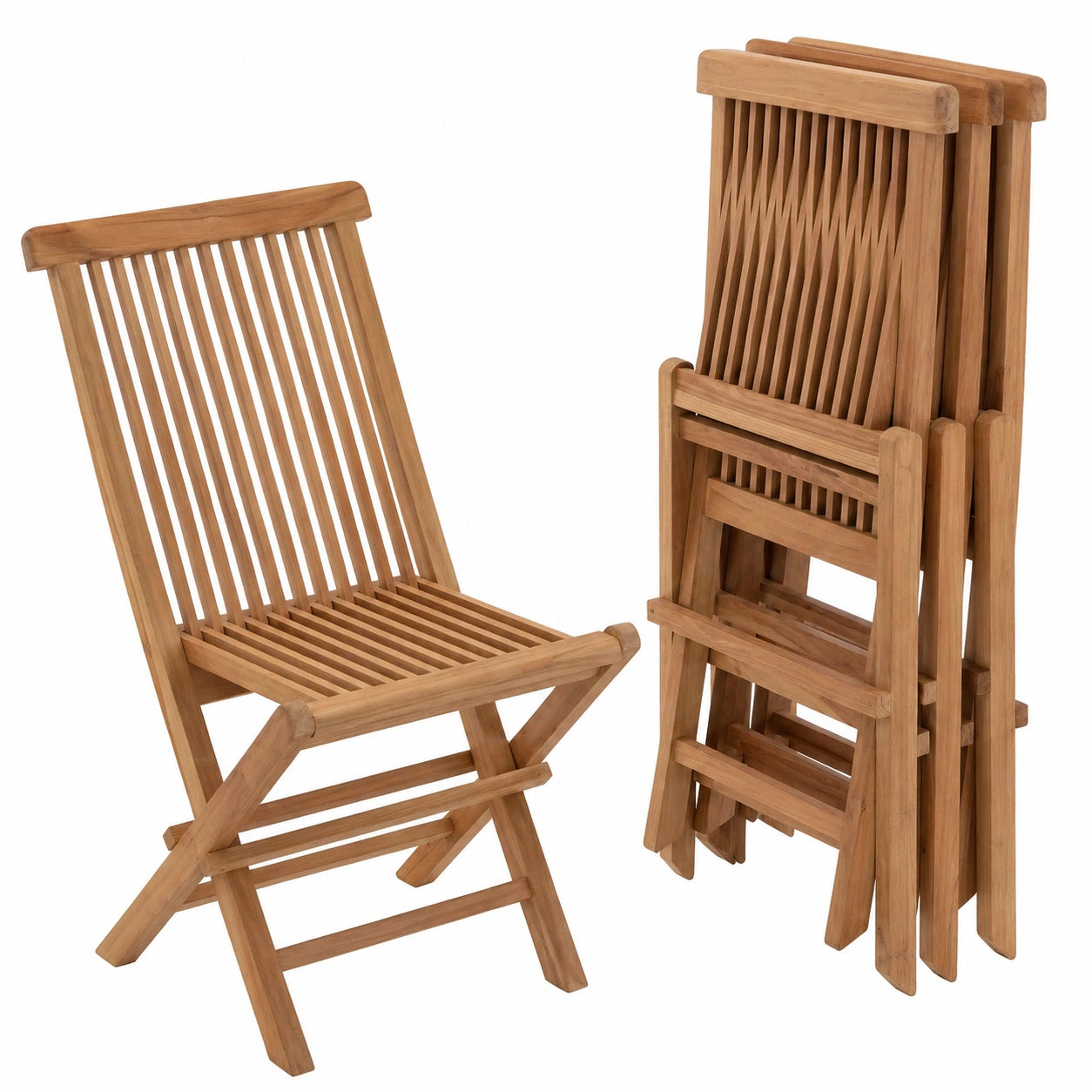 Klappstuhl – 4er-Set, aus Teakholz, Braun