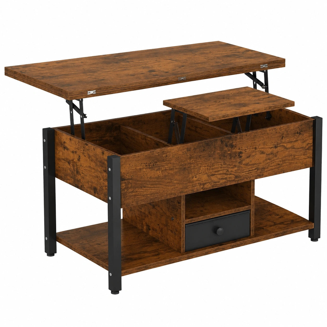 Couchtisch – 61,7 cm, mit Stauraum, mit Schubladen, Braun, für Wohnzimmer