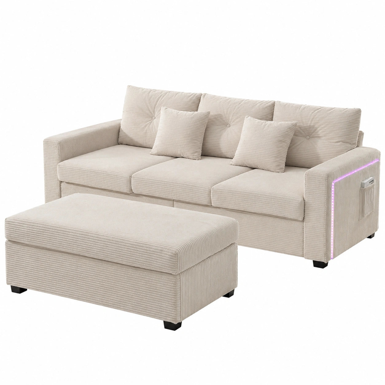 Sofa – 3-Sitzer, mit LED-Beleuchtung, modular, Beige