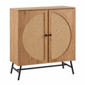 Kommode – 80 cm, mit mehreren Türen, aus Eichenholz und Rattan, Braun