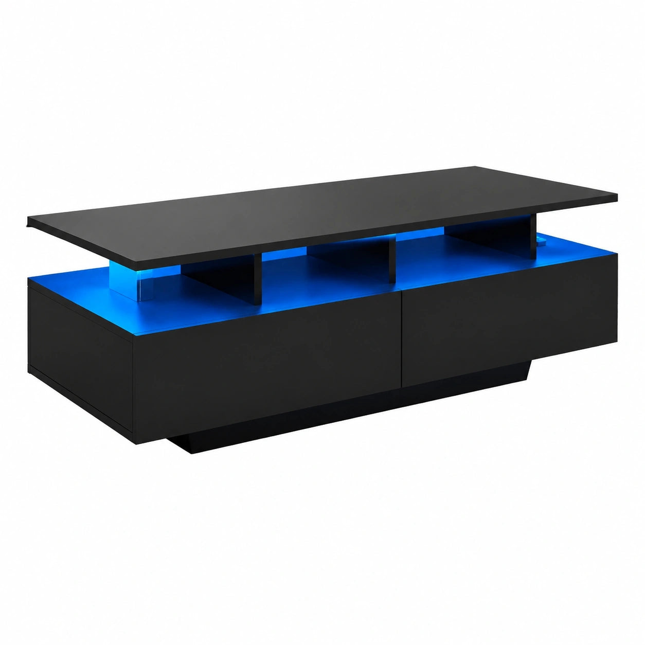 Couchtisch – 90 × 55 × 41,1 cm, moderner Stil, ausziehbar, mit LED-Beleuchtung, mit Schubladen, Schwarz